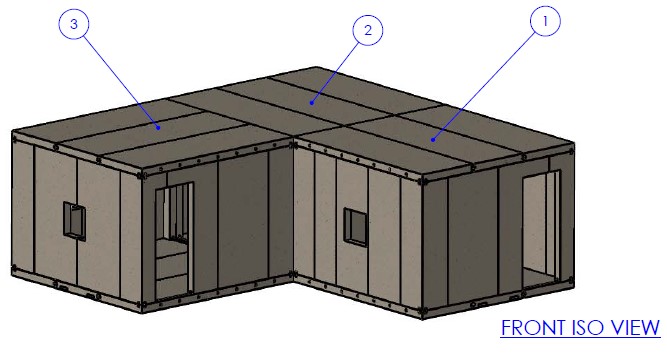 L shaped building with MATS/Homes 4 the Homeless composite materials